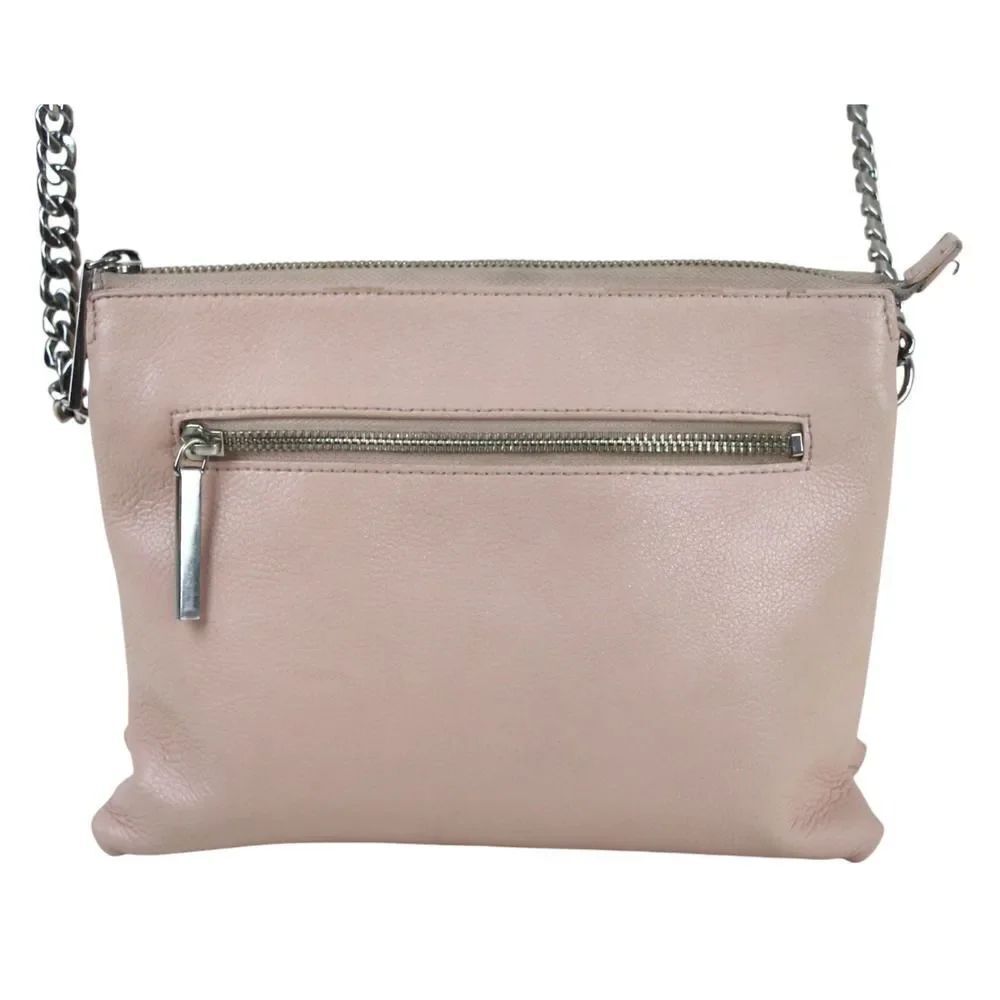 Halogen POWDER PINK GENUINE LEATHER CHAIN TWO COMPARTMENT X-BODY SHOULDER BAG